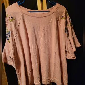 3X Floral Embroidered Pink Women's Top